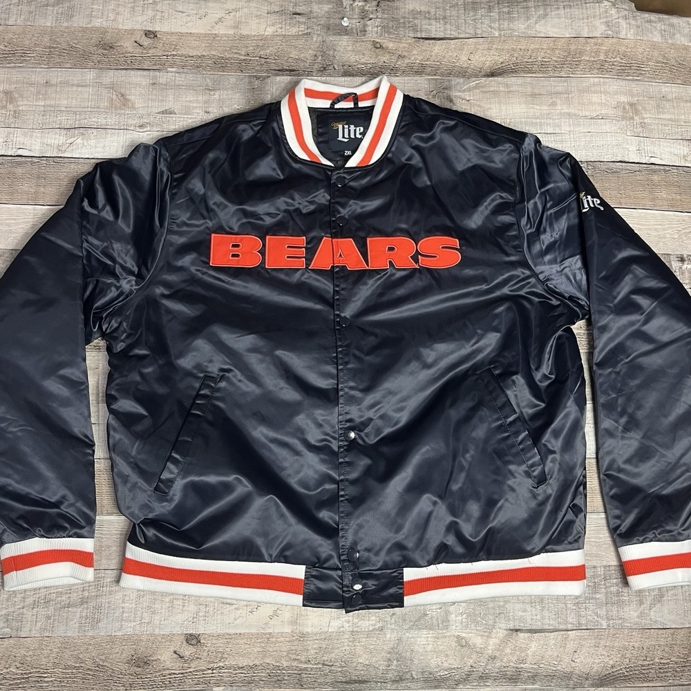 Chicago Bears Jacket Adult 2XL Blue Button Up Miller Lite NFL Sportswear